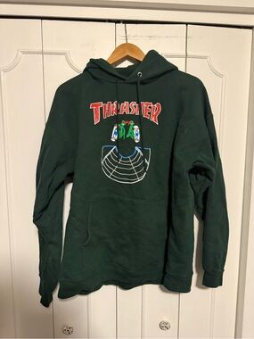 Thrasher Forest Green Pullover Hoodie with Red Logo